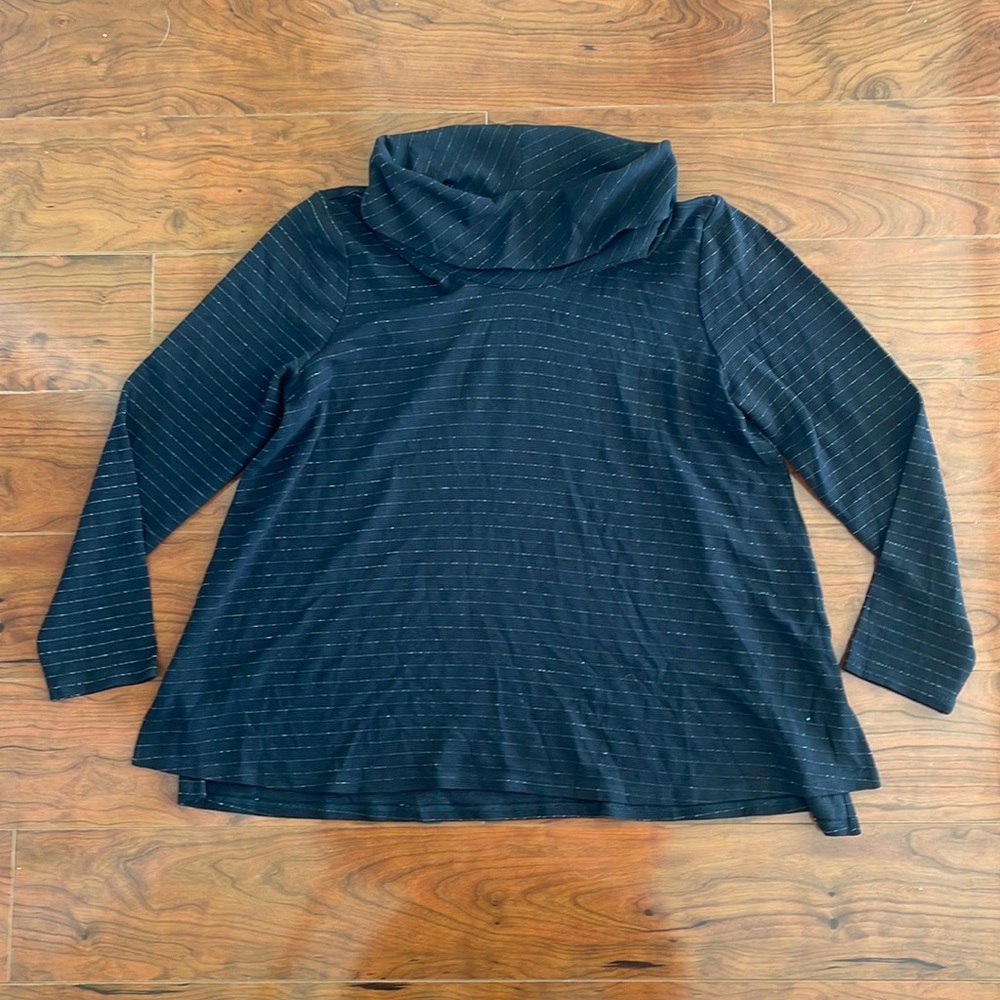 COPY - J. Jill Black and Silver Sprakle Striped Long Sleeve Cowl Neck Sweater B…